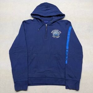 Aeropostale Quarter Zip Hoodie Fleece Y2K Streetwear Graphic Blue L